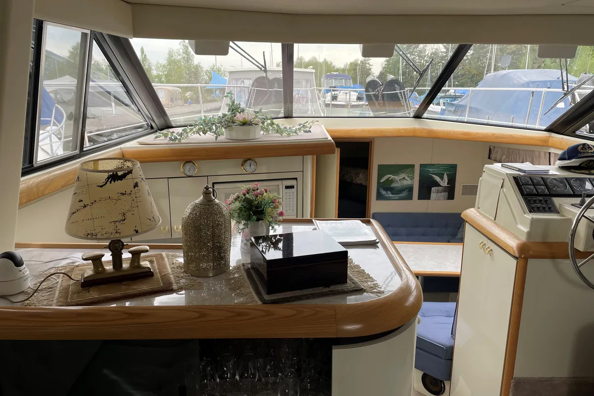Cockpit of Alexandra, a Gulet Motoryacht motorboat at Rapperswil-Jona, Switzerland