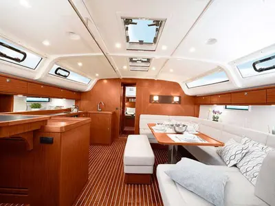 Salon of Vitabella 5, a Bavaria Cruiser 51 sailboat at es Jonquet, Spain