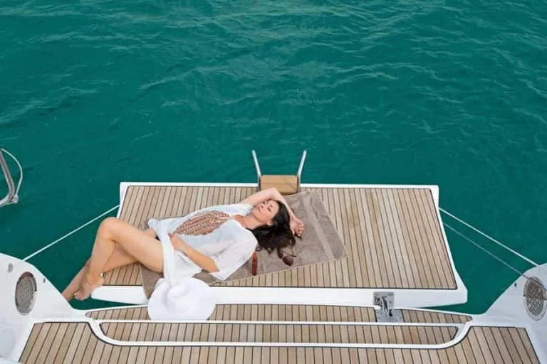 Deck of Vitabella 5, a Bavaria Cruiser 51 sailboat at es Jonquet, Spain