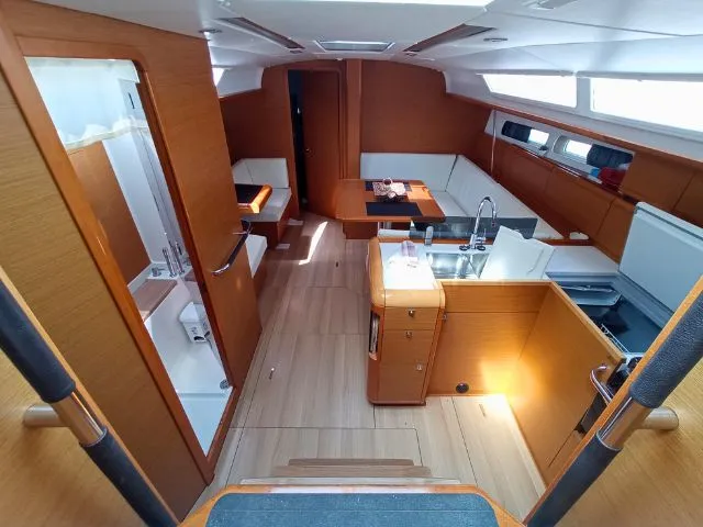 Salon of SO409-15L, a Jeanneau Sun Odyssey 409 sailboat at Municipal Unit of Lefkada, Greece