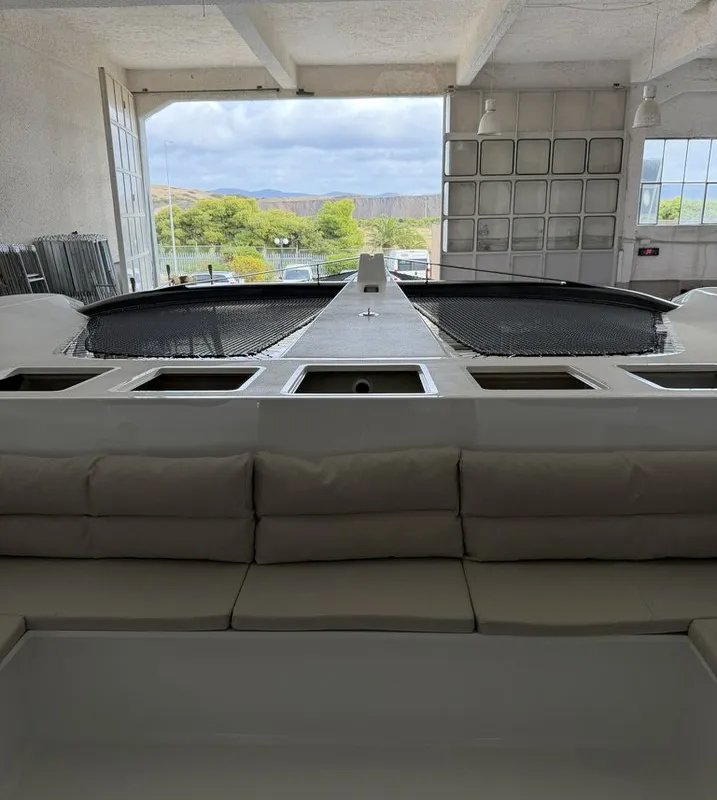 Deck of No Name, a Armor Boats Solitaire 1740 catamaran at Athens, Greece