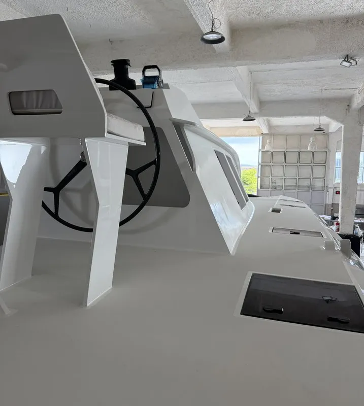 Cockpit of No Name, a Armor Boats Solitaire 1740 catamaran at Athens, Greece