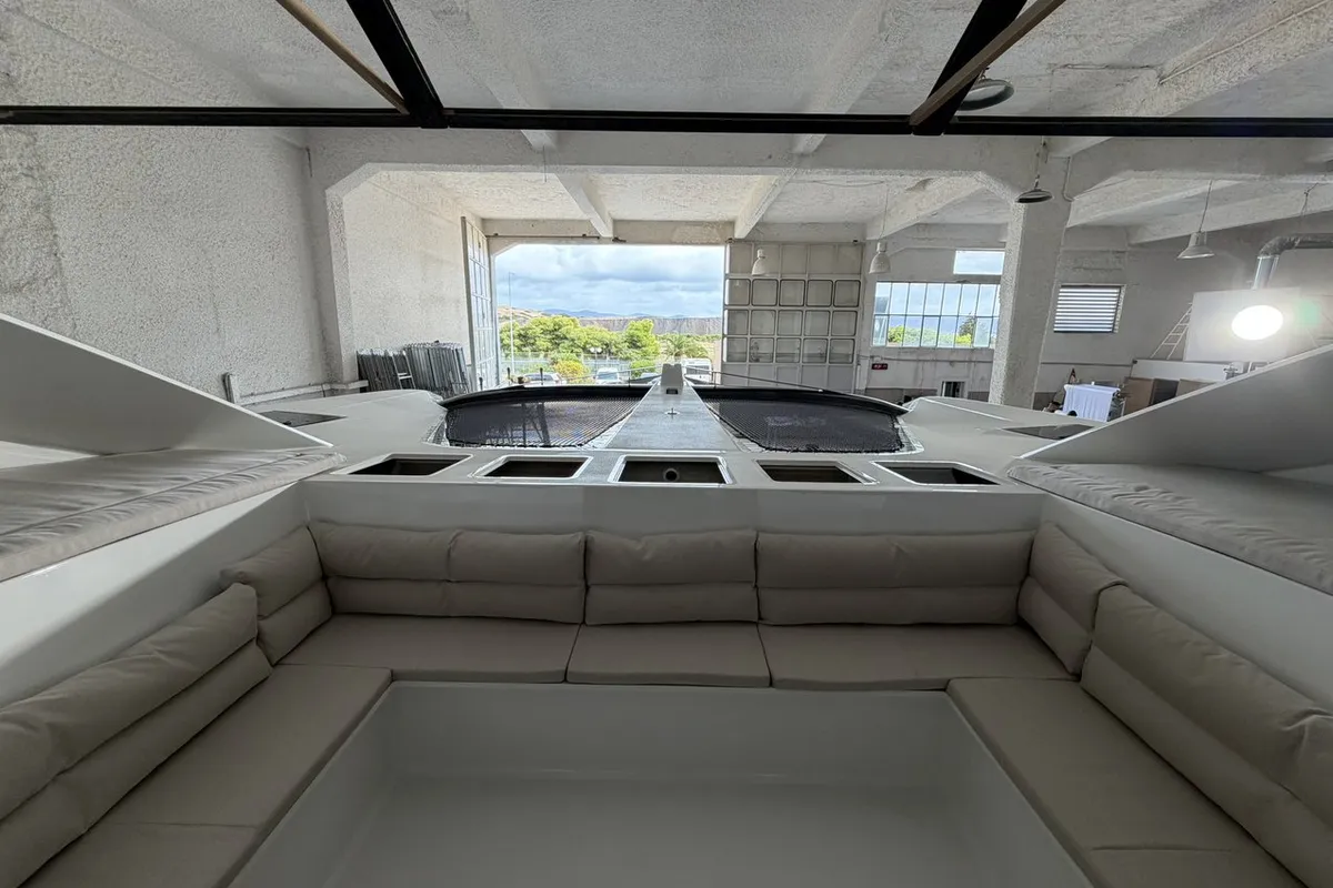 Deck of No Name, a Armor Boats Solitaire 1740 catamaran at Athens, Greece