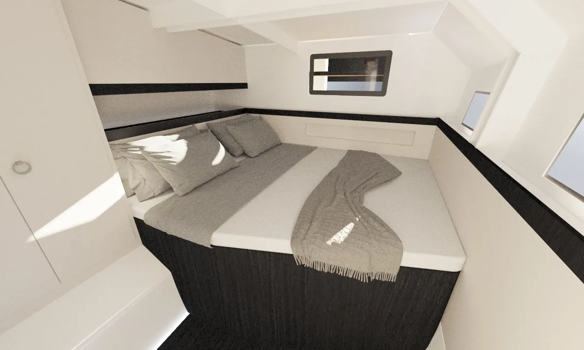 Cabin on No Name, a Armor Boats Solitaire 1740 catamaran at Athens, Greece