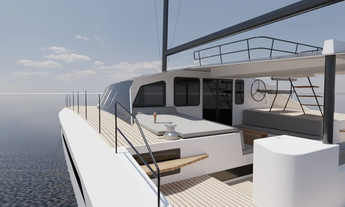 Exterior view of No Name, a Armor Boats Solitaire 1740 catamaran at Athens, Greece