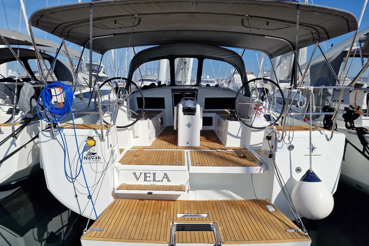 Cockpit of Vela, a Jeanneau Sun Odyssey 440 sailboat at Grad Biograd na Moru, Croatia
