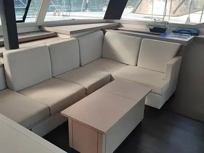 Salon of Reina, a Fountaine Pajot Astrea 42 catamaran at Fethiye, Turkey