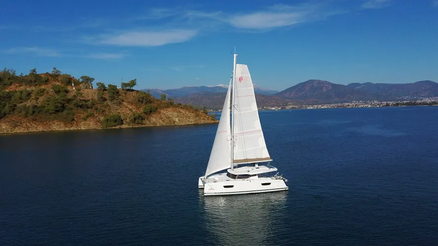 Reina, a Fountaine Pajot Astrea 42 catamaran at Fethiye, Turkey