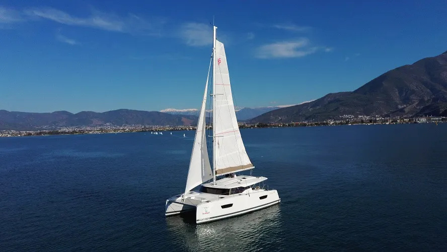 Reina, a Fountaine Pajot Astrea 42 catamaran at Fethiye, Turkey