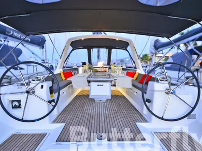 Cockpit of Butterfly, a Beneteau Oceanis 45 sailboat at Kos, Greece