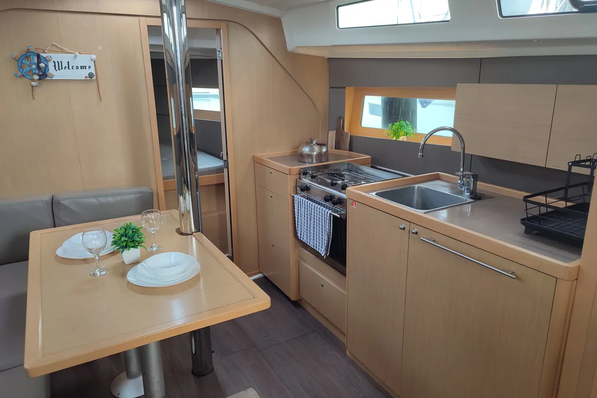 Galley of Zografia, a Beneteau Oceanis 38 sailboat at Municipal Unit of Lefkada, Greece