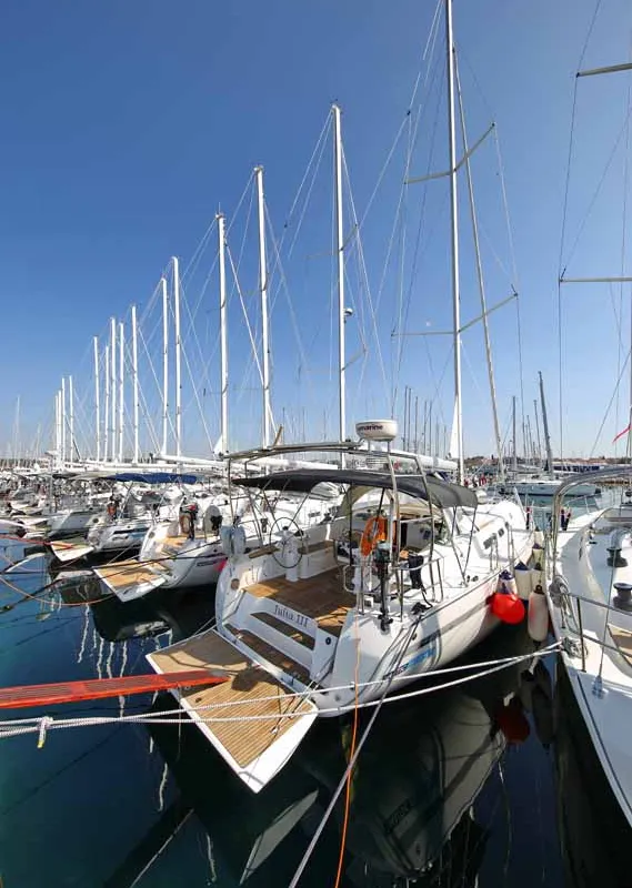 Exterior view of Julia III, a Bavaria Cruiser 45 sailboat at Grad Biograd na Moru, Croatia