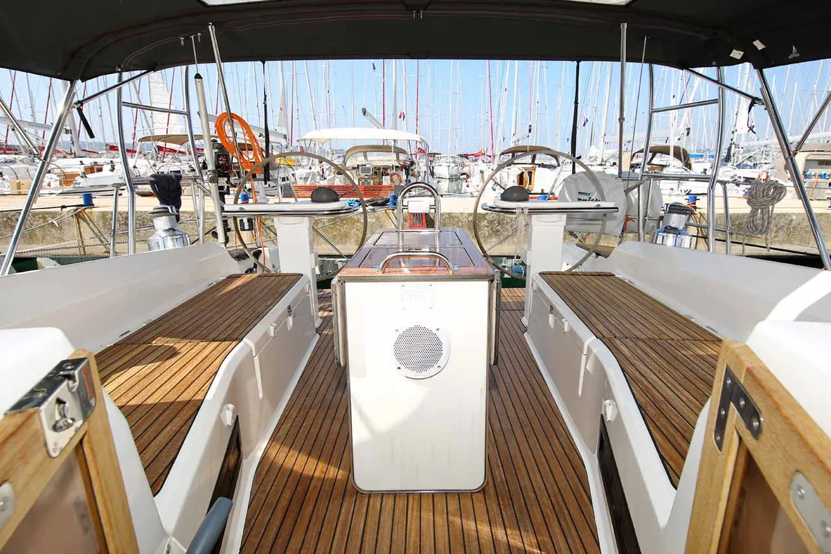 Cockpit of Julia III, a Bavaria Cruiser 45 sailboat at Grad Biograd na Moru, Croatia