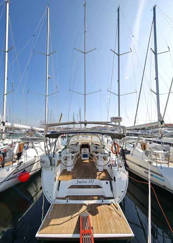 Exterior view of Julia III, a Bavaria Cruiser 45 sailboat at Grad Biograd na Moru, Croatia