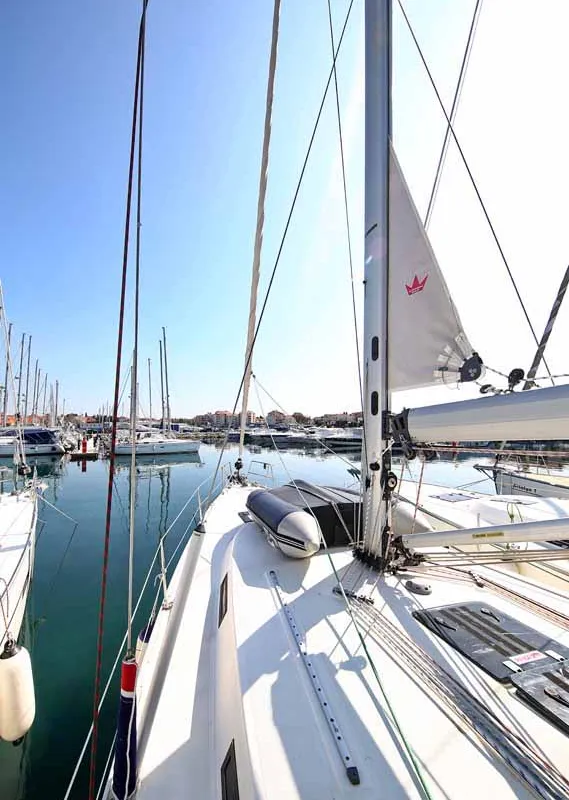Deck of Julia III, a Bavaria Cruiser 45 sailboat at Grad Biograd na Moru, Croatia