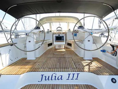 Cockpit of Julia III, a Bavaria Cruiser 45 sailboat at Grad Biograd na Moru, Croatia