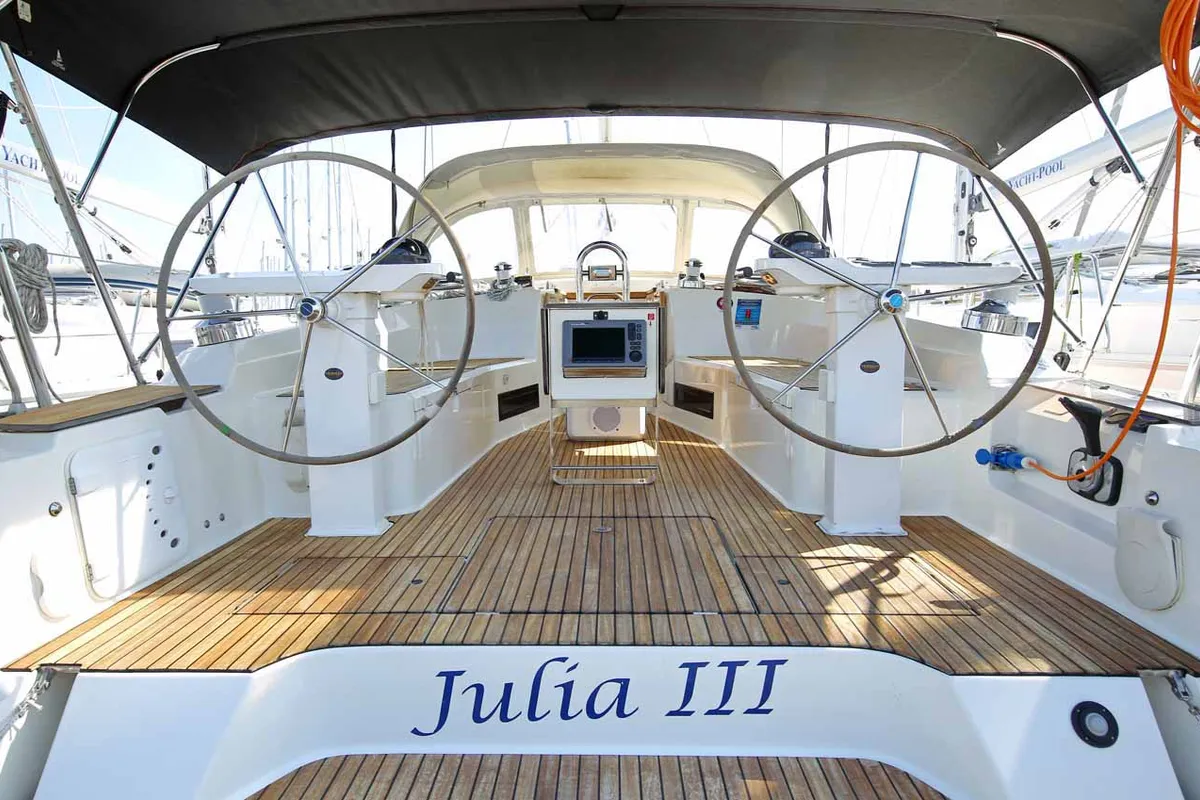 Cockpit of Julia III, a Bavaria Cruiser 45 sailboat at Grad Biograd na Moru, Croatia
