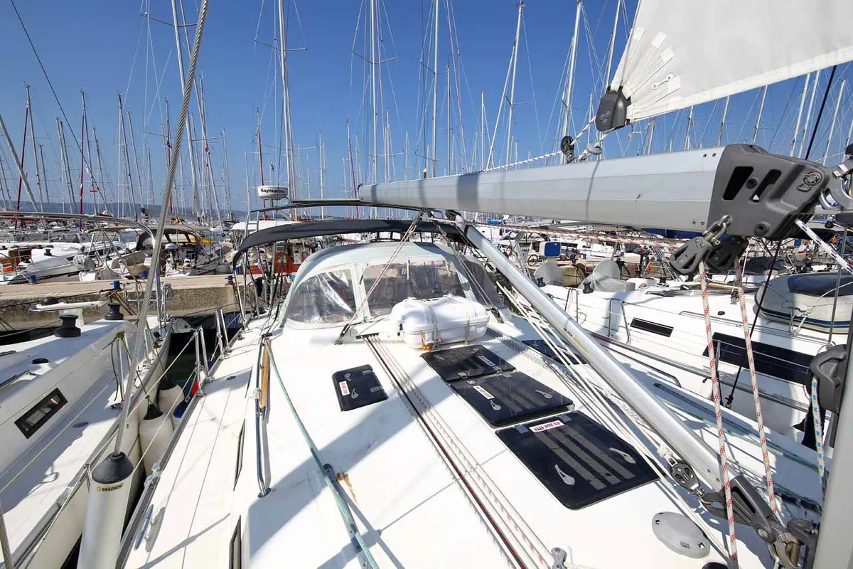 Deck of Julia III, a Bavaria Cruiser 45 sailboat at Grad Biograd na Moru, Croatia