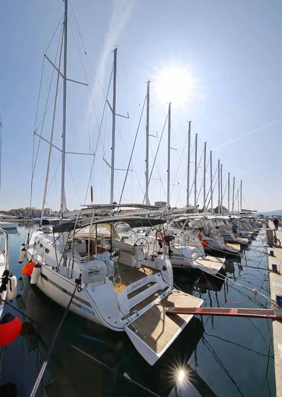 Exterior view of Julia III, a Bavaria Cruiser 45 sailboat at Grad Biograd na Moru, Croatia