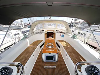 Deck of Julia III, a Bavaria Cruiser 45 sailboat at Grad Biograd na Moru, Croatia