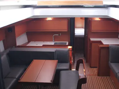 Salon of Holiday planet, a Dufour 520 Grand Large sailboat at Palermo, Italy