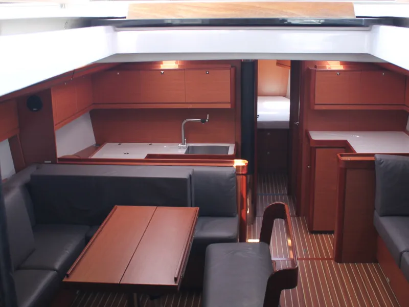 Salon of Holiday planet, a Dufour 520 Grand Large sailboat at Palermo, Italy