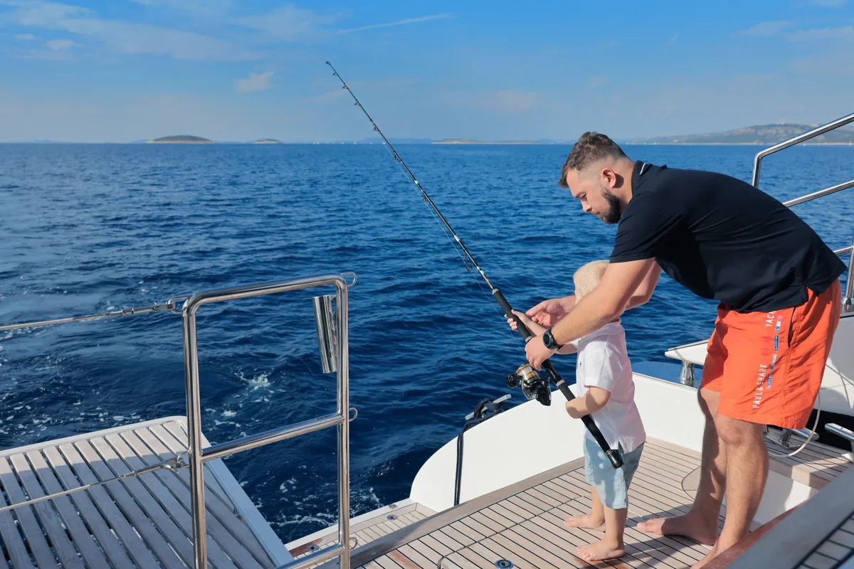 Deck of Sinata, a Sunreef 60 catamaran at Rogoznica, Croatia