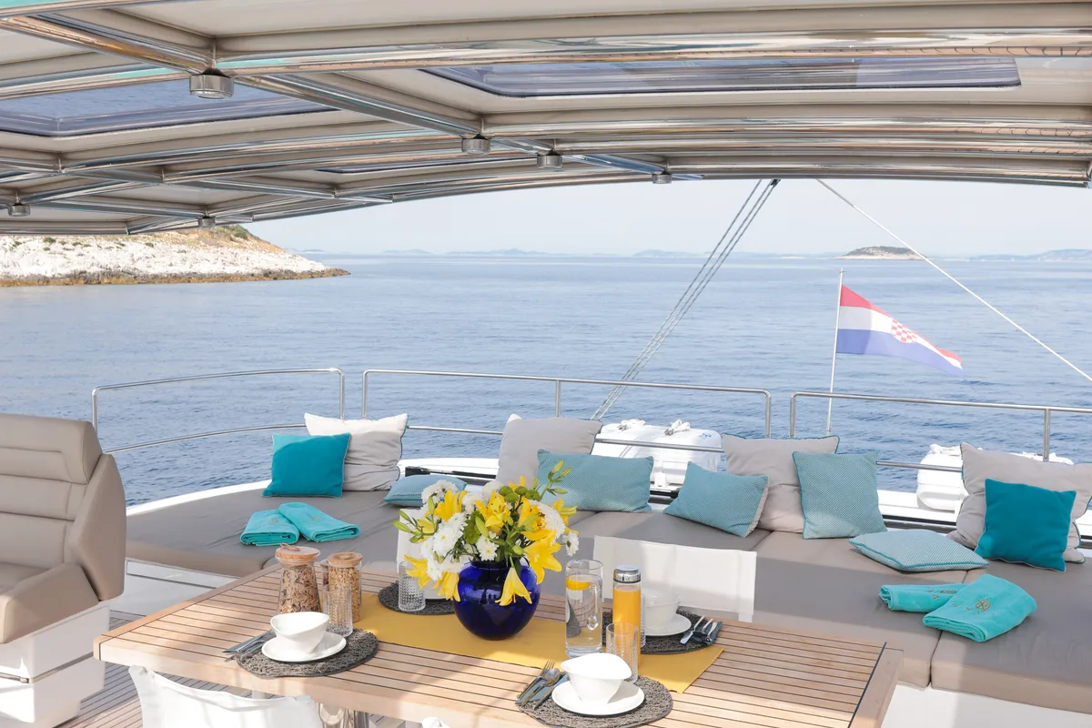 Deck of Sinata, a Sunreef 60 catamaran at Rogoznica, Croatia
