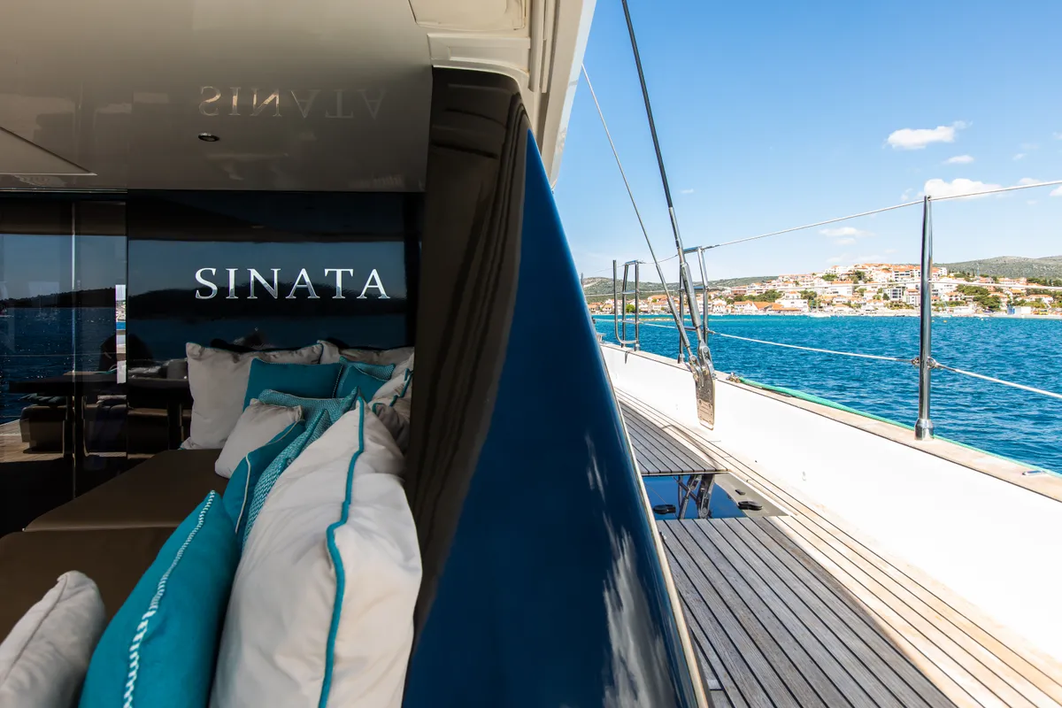 Deck of Sinata, a Sunreef 60 catamaran at Rogoznica, Croatia