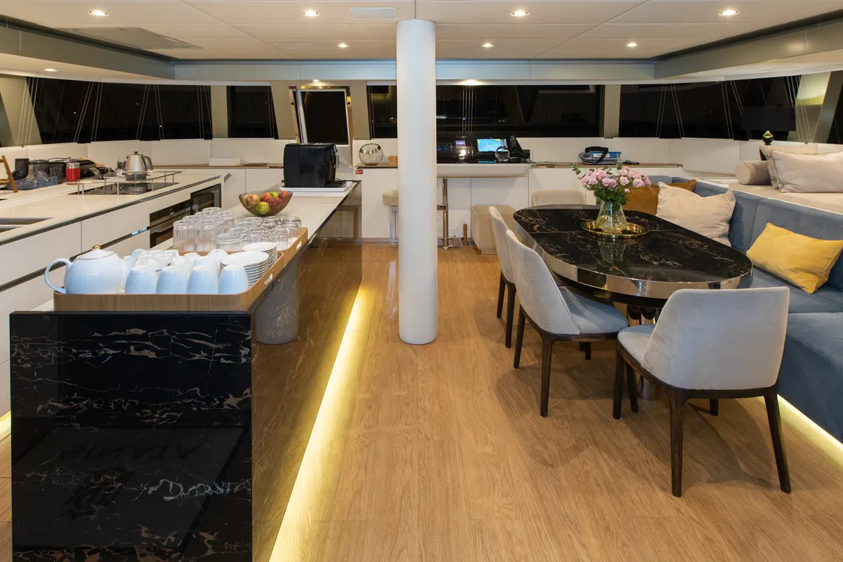 Salon of Sinata, a Sunreef 60 catamaran at Rogoznica, Croatia