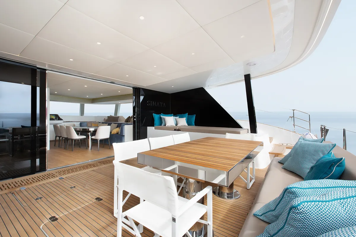 Deck of Sinata, a Sunreef 60 catamaran at Rogoznica, Croatia