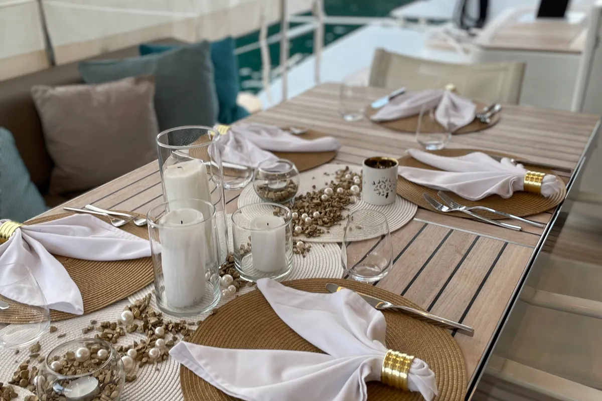 Deck of Sinata, a Sunreef 60 catamaran at Rogoznica, Croatia