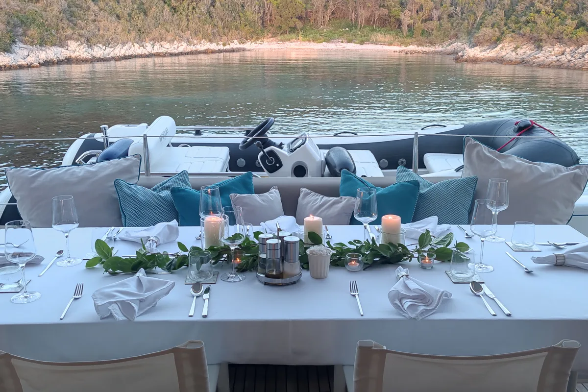 Deck of Sinata, a Sunreef 60 catamaran at Rogoznica, Croatia