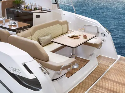 Deck of Tokyo, a Bavaria SR36HT motor yacht at Punat, Croatia