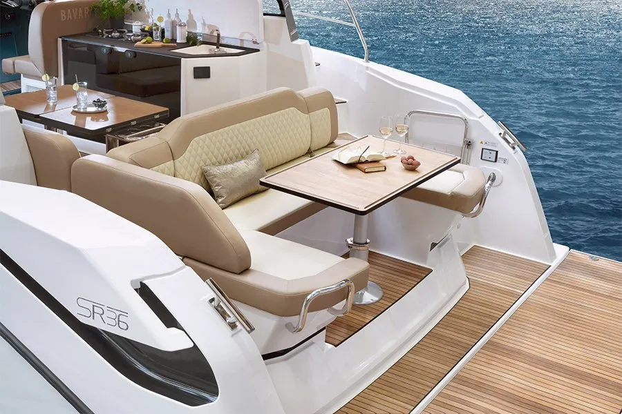 Deck of Tokyo, a Bavaria SR36HT motor yacht at Punat, Croatia