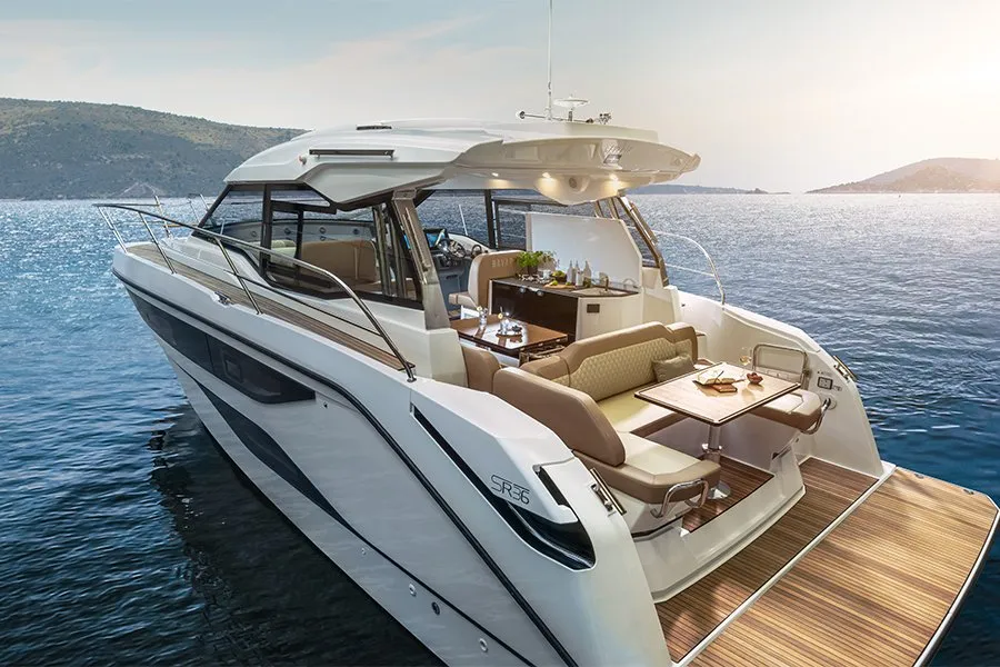 Exterior view of Tokyo, a Bavaria SR36HT motor yacht at Punat, Croatia