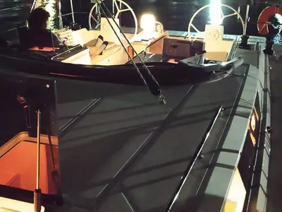 Cockpit of Callisto, a Bavaria Cruiser 45 sailboat at Ellomenos, Greece