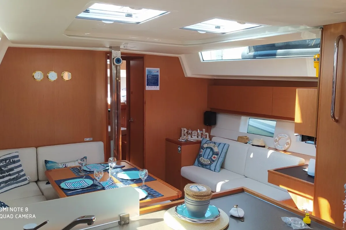 Salon of Callisto, a Bavaria Cruiser 45 sailboat at Ellomenos, Greece