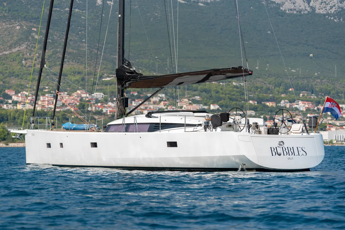 Exterior view of Bubbles, a CNB 76 sailboat at Grad Kaštela, Croatia
