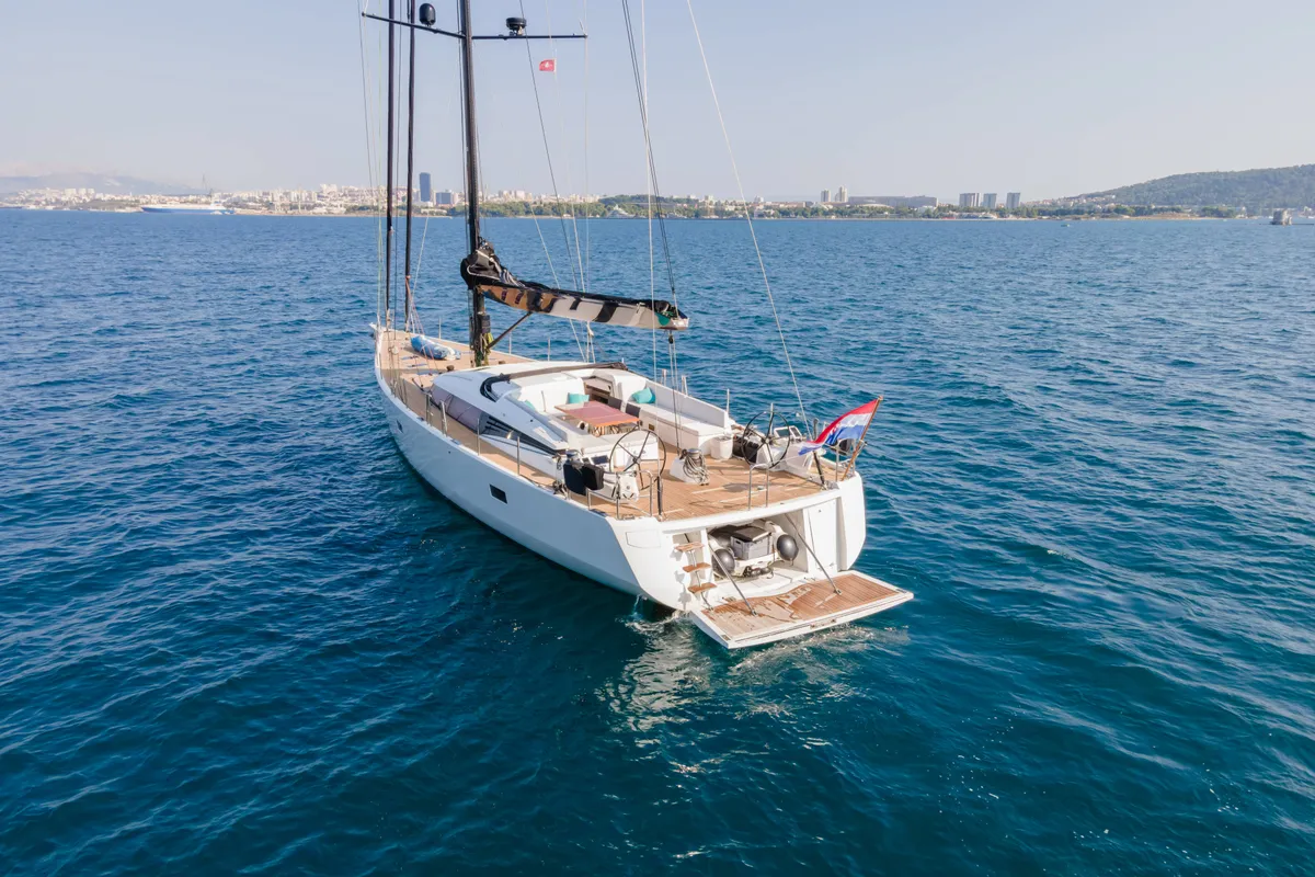 Exterior view of Bubbles, a CNB 76 sailboat at Grad Kaštela, Croatia