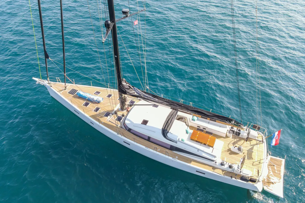 Exterior view of Bubbles, a CNB 76 sailboat at Grad Kaštela, Croatia