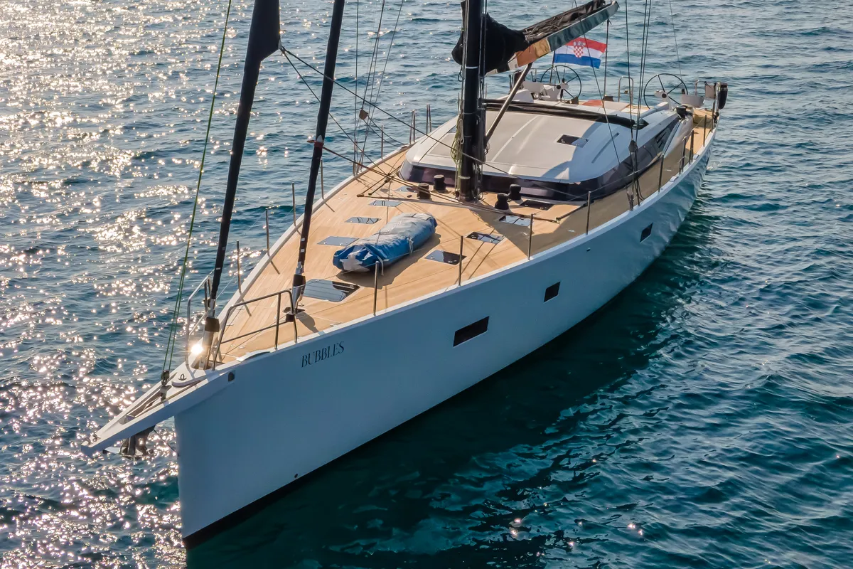 Exterior view of Bubbles, a CNB 76 sailboat at Grad Kaštela, Croatia