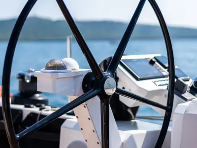 Cockpit of Bubbles, a CNB 76 sailboat at Kaštela, Croatia
