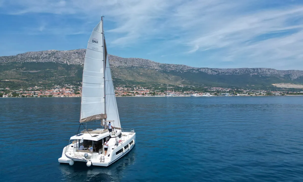 Exterior view of Osibova, a Bali Catspace catamaran at Grad Kaštela, Croatia