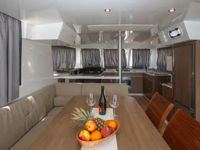 Salon of Osibova, a Bali Catspace catamaran at Grad Kaštela, Croatia