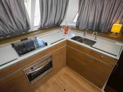 Galley of Osibova, a Bali Catspace catamaran at Grad Kaštela, Croatia