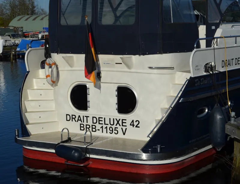 Exterior view of Drait 117, a De Drait DeLuxe 42 motorboat at Drachten, Netherlands
