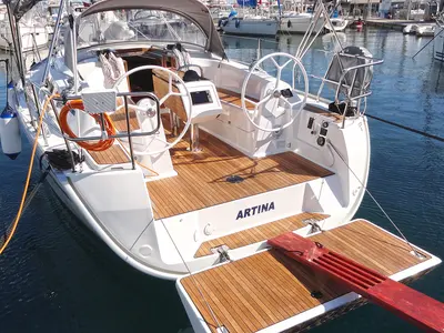 Deck of Artina, a Bavaria Cruiser 34 sailboat at Split, Croatia