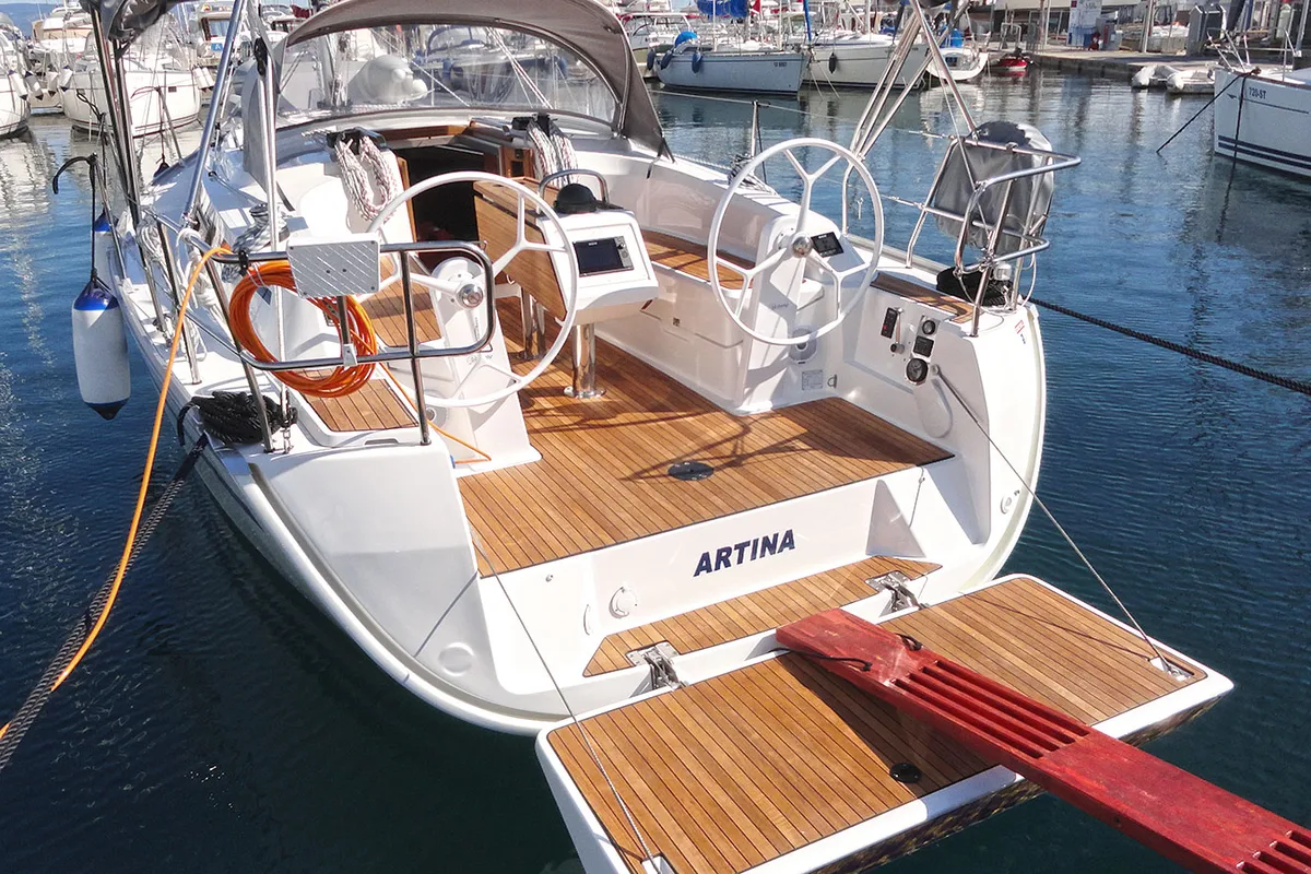 Deck of Artina, a Bavaria Cruiser 34 sailboat at Split, Croatia