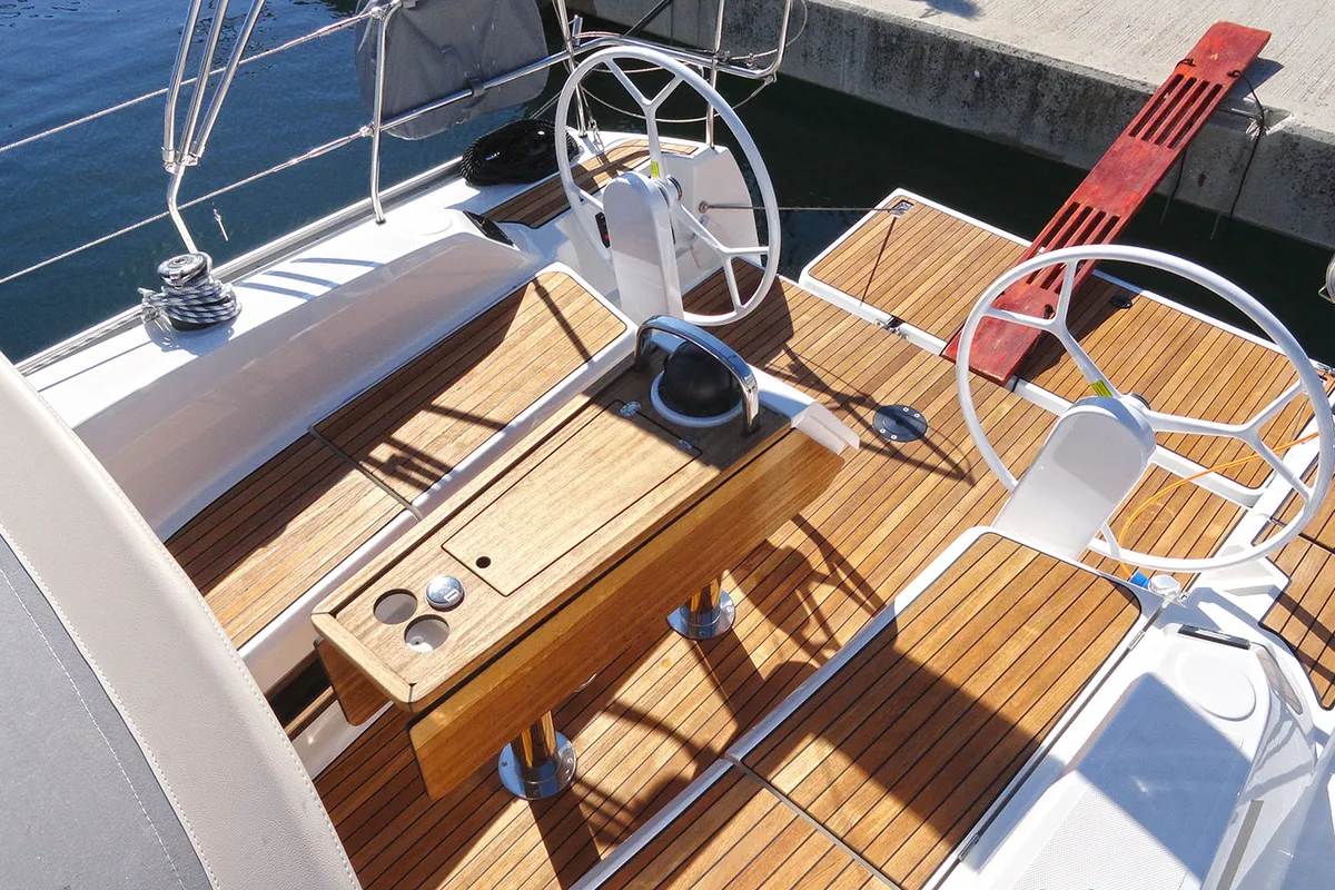 Deck of Artina, a Bavaria Cruiser 34 sailboat at Split, Croatia